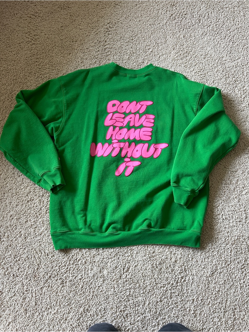 Urban Outfitters Green Crewneck with Pink Graphic Slogan